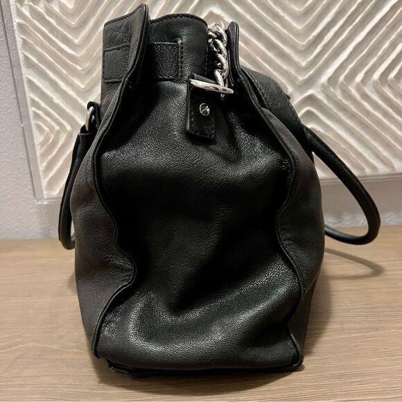 Michael Kors Black Hamilton Slouch Satchel Pebbled Soft Leather Silver Padlock - Picture 13 of 16